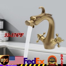 Dragon Shaped Gold Bathroom Sink Mixer Tap Two-Handle Dual Hot Cold Water Faucet