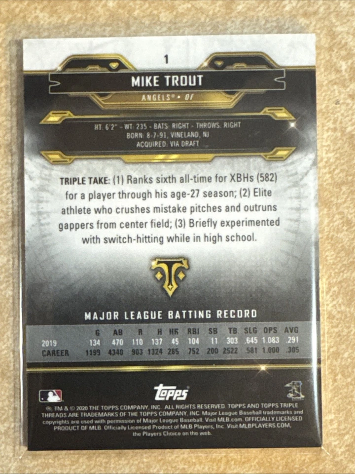 2020 Topps Tribute Mike Trout #1 Los Angeles Angels - Image 2 of 2