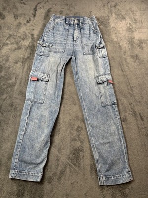 American Eagle Pants Womens 0 Blue Highest Rise Baggy Straight Denim Cargo Jean
