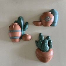 Set di 3 targhe decorazione parete Burwood Homco piante di cactus vasi sud-ovest 3139 USA