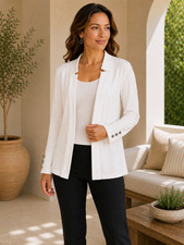 Women's Solid Color Open Front Button Detail Long Sleeve Blazer Jacket Size L