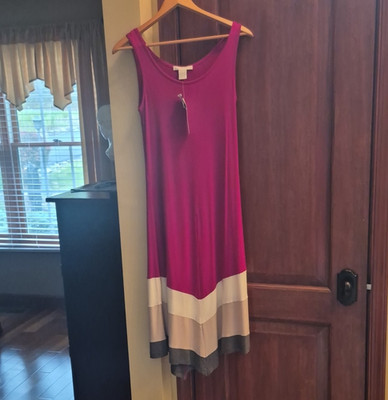Design History Women s S Pink Colorblock Knit Sleeveless Scoop Neck Midi Dress