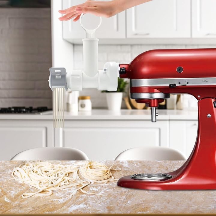 Pasta Maker Attachment for KitchenAid with 6 Pasta Shapes and Cleaning Brush