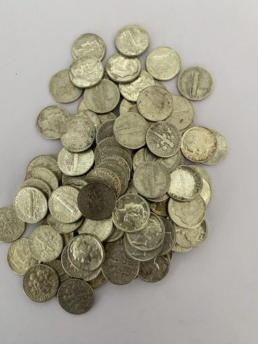 100 90% Silver Dimes Mixed Lot Barber/Mercury/Roosevelt