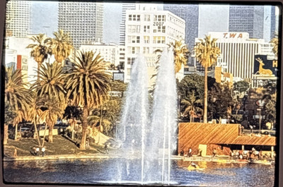 1980s Echo Park Lake LA TWA Skyline Fountain Boats 35mm Slide Photo