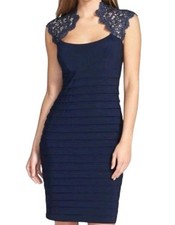 Xscape Navy Blue Knee Length Metallic Back Cocktail Party Dress Size 6
