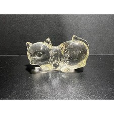 Vintage 4" Long Fenton Art Glass Crystal Short Tail Crouching Cat