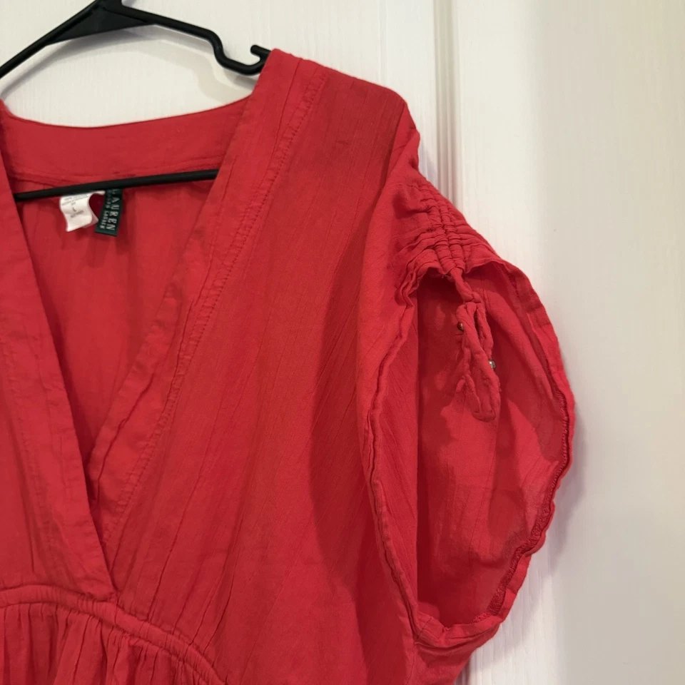 Lauren Ralph Lauren Playa Cubre 100% Algodón Bolsillos Rojo Coral Grande Foto 4 de 4