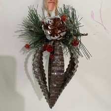 Rustic Farmhouse Metal Pinecone Berry Christmas Ornament greens tree decor