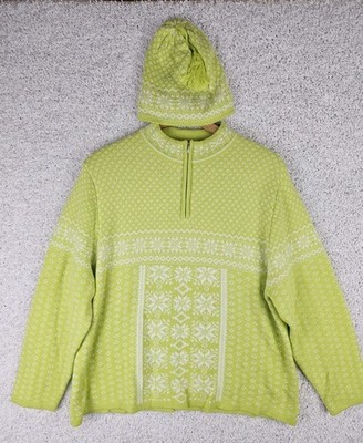 Vintage Coldwater Creek Northern Isles Snowflakes Sweater 1/4 Zip Size 3X W/ Hat