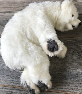 HANSA TOY INTL White Plush Lying Sleeping 12  Polar Bear 2010 Realistic Animal