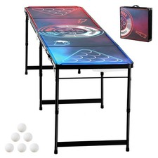 Uimoso 8 ft Portable Beer Pong Table with LED Lights and Carry Handle