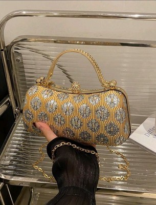Elegant Gold and Silver Crystal Evening Clutch Bag