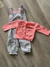 Carter's 2-Piece Girls Outfit Set Pink Knit Cardigan & Striped Pants 9M