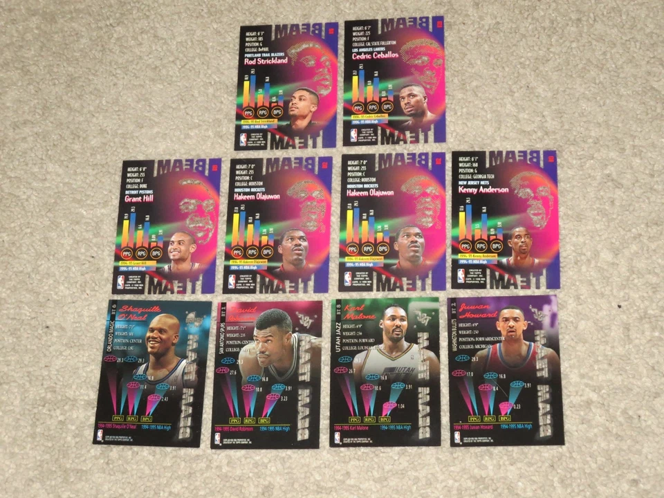 1994 1995 Topps Stadium Club Beam Team 10 Cards Hakeem Shaquille O'Neal Card LOT - Image 2 of 2