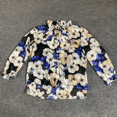 #ad #ad White House Black Market Top Womens Medium M Blue Ruffle Puff Boho Floral Boho $15.15