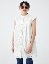 Moussy Lace Flare Mini Dress size 1 S Small Ivory-White Anthropologie Button EUC