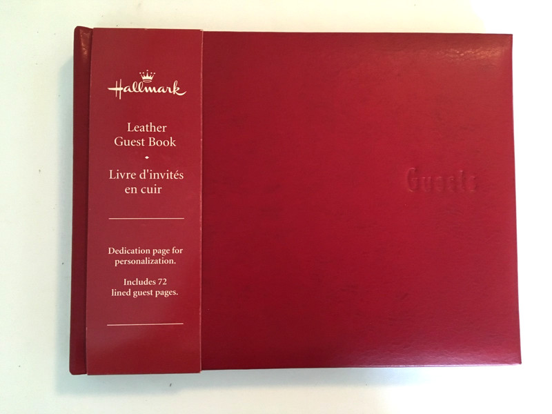 NEW HALLMARK BONDED LEATHER GUEST BOOK, 72 PAGES, RED COVER