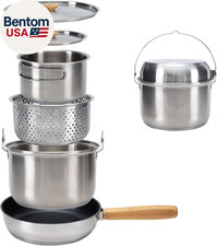 Camping Cookware Set 304 Stainless Steel Campfire Cooking Pots Pan and Kettle wi
