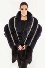 Black Real fox fur triple fling with rhinestone with tails new