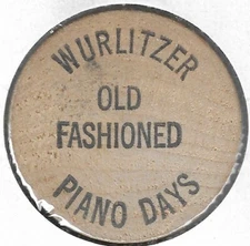 WURLITZER Old Fashioned Piano Days, Token/Coin, Indian Head Wooden Nickel