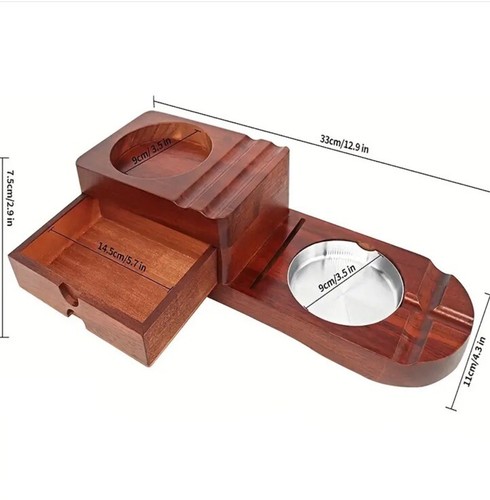 Cenicero para cigarros Whisky Glass Coaster, cajón bandeja de cenizas de madera con ranura para cortador de cigarros - Imagen 3 de 4