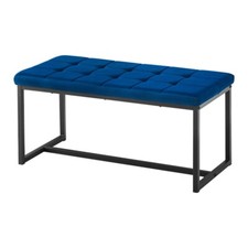 Blue Velvet Padded Bed Bench Dining Bench Ottoman Stool Living room Modern