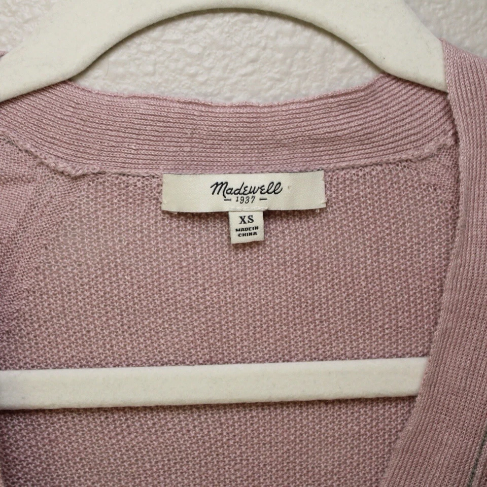 Suéter Cárdigan Tejido de Lino Puro Madewell Talla XS Rosa Botón Cuello en V Top Cottage Foto 3 de 4