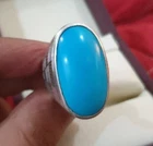 Big Hussaini Turquoise Ring Natural Nishapuri Feroza Stone Ring Sterling Silver