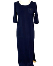 Lauren RALPH LAUREN Navy Blue Long Maxi Cotton Knit S/S Column Casual Dress M