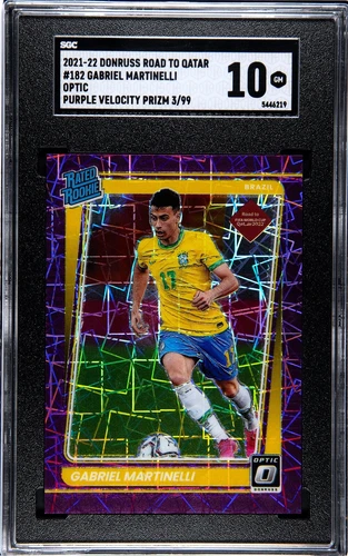 2021-22 Donruss Road To Qatar #182 Gabriel Martinelli Purple Velocity Prizm /99