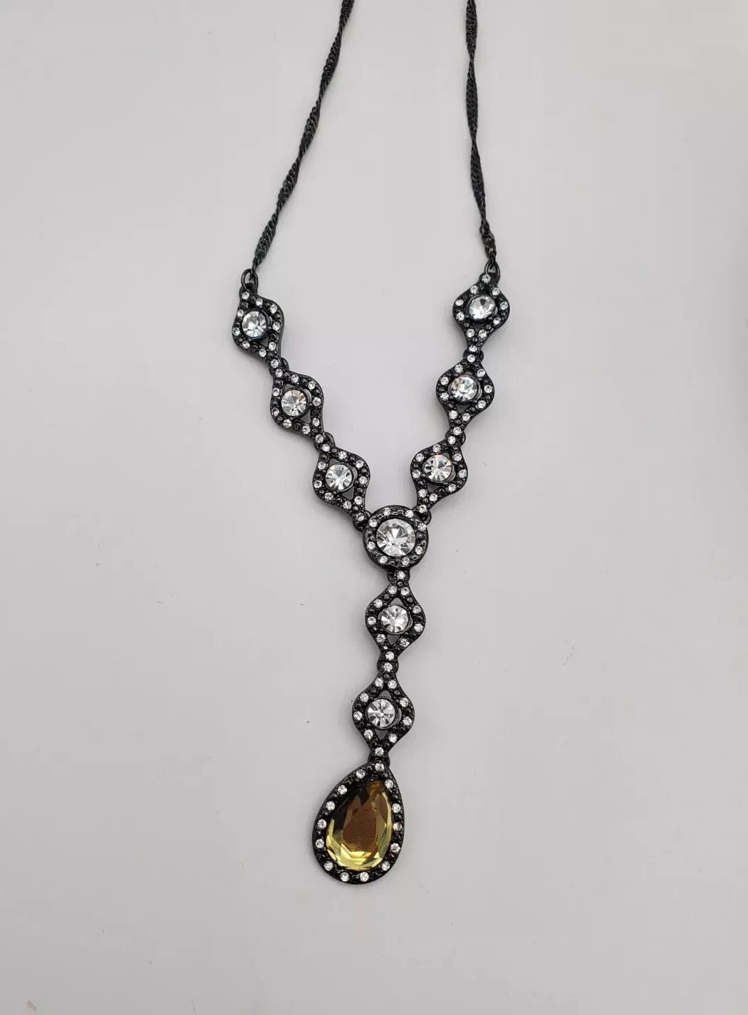 VETEMENTS Collana Vintage Goccia Y Argento Strass Giallo Costume Gioielli Donna