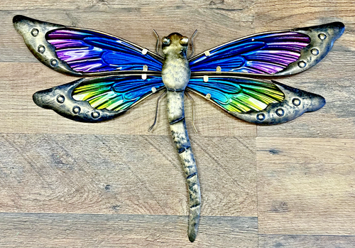 Dragonfly Iron/Glass Wall Decor 14" x 9" Multicolored