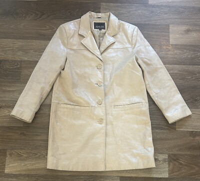 Vintage Adler Leather Coat Women Medium Cream 100% Leather pockets buttons READ