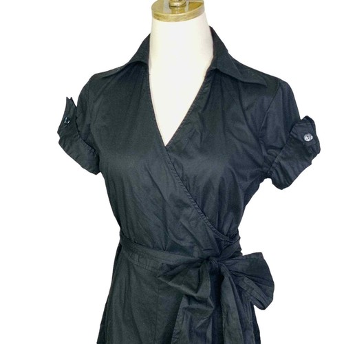 Sandro sz8 Wrap Fit & Flare Dress in Black Belted Waist Short Sleeves A Line MED - Picture 9 of 12