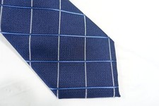 CLUB ROOM NAVY BLUE CANTON GRID WINDOWPANE SILK BLEND NECK TIE MENS NWT NEW