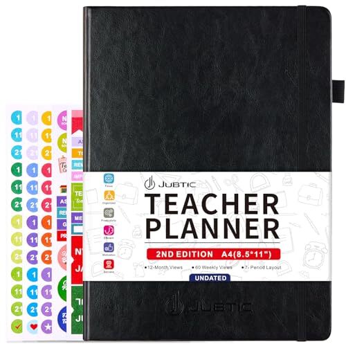 Teacher Planner 2024-2025, Undated Teacher Planner for 7 Periods, Weekly Black