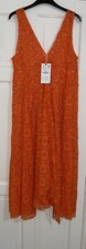 ZARA ORANGE SEMI-SHEER CROCHET GUIPURE STAPPY DRESS WITH ASYMMETRIC HEM SIZE S