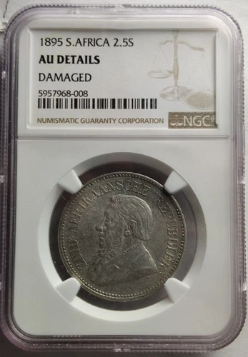 1895 South Africa SILVER 2-1/2 SHILLINGS NGC Certified AU Detail Rare Coin 5A