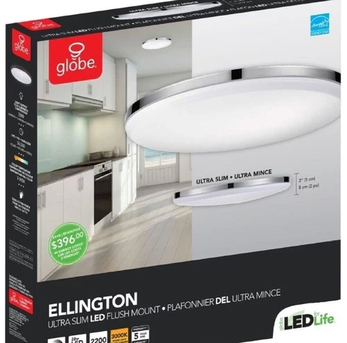 Globe Electric 65584 Ellington LED Integrated Flush Mount Ceiling Light, Chrome