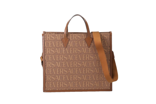 VERSACE versace logo allover shopping 2way tote  bag 1008913 1A07951 2N24V BROWN - Picture 1 of 10