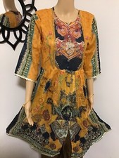 ETHNIC PAKISTANI INDIAN LAWN DIGITAL PRINT DESIGNER NEW KURTI/TUNIC M