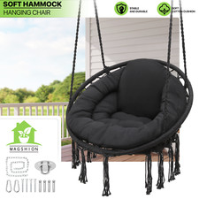 Black Paito Hanging Cotton Rope Garden Macrame Hammock Swing Chair Cushion Seat