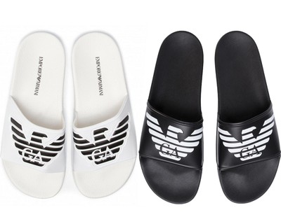 EMPORIO ARMANI SLIPPERS WORLD SLIDERS SANDAL BLACK EMPORIO ARMANI POOL BEACH NEW | eBay