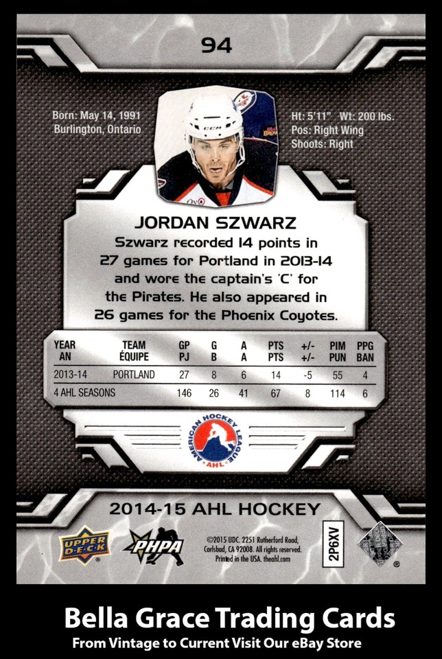 201415 Upper Deck AHL Jordan Szwarz 94 Portland Pirates eBay