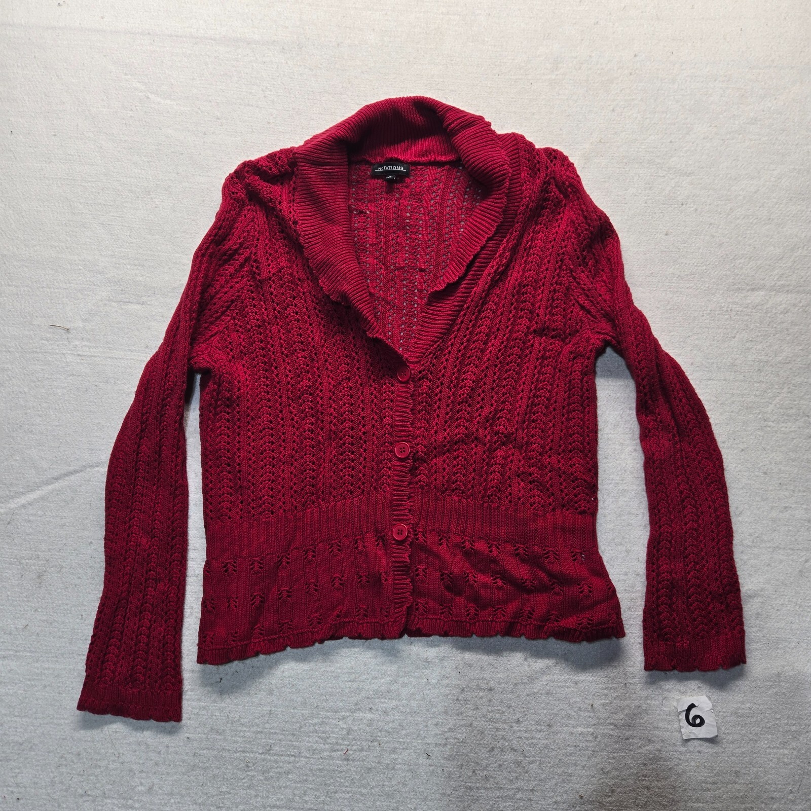Vintage Notations Solid Red Knit Button Front Lon… - image 1