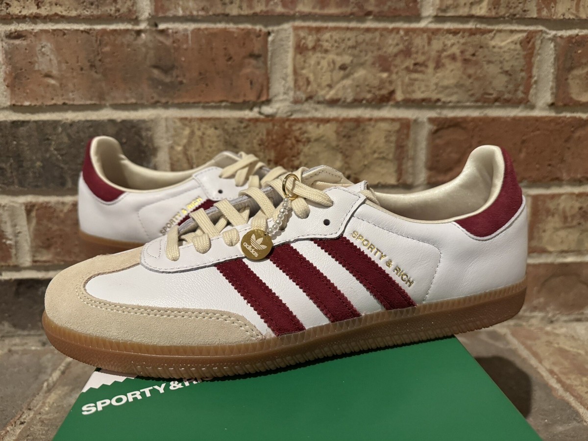 New 10.5 Adidas Samba Sporty and Rich White Collegiate Burgundy