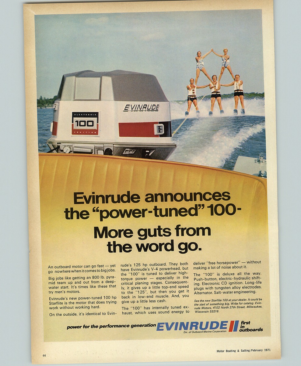 1971 PAPER AD Boat Outboard Motor Evintude Powerhead 100 Marco 
