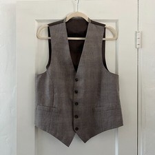 Vintage men's glen check suit vest grey brown button front adjustable