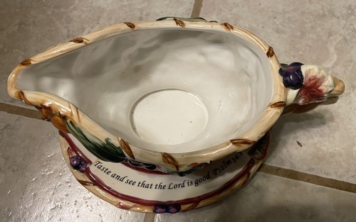 Barca Gravy in ceramica con sottopiatto motivo frutta e foglie vintage - Foto 3 di 5
